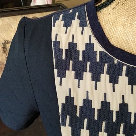 Thml Mixed Media Navy & Cream Panel Blouse NWT - Picture 4 of 11